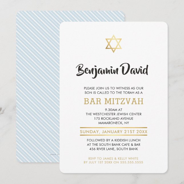MODERN BAR MITZVAH INVITE Einfaches, stilvolles Go Einladung (Vorne/Hinten)