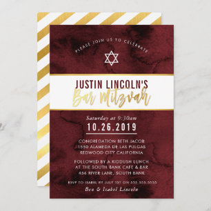 MODERN BAR MITZVAH Maroon Rot Aquarellgold Einladung