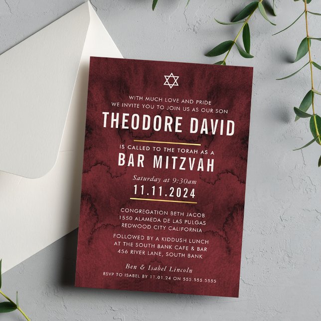 MODERN BAR MITZVAH-Maroonrot Einladung (Von Creator hochgeladen)