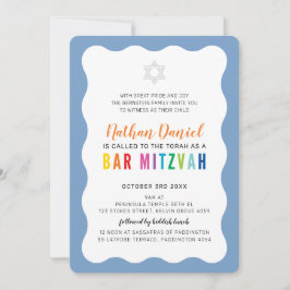 MODERN BAR MITZVAH Regenbogenfarben, blau Einladung