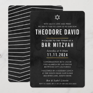 MODERN BAR MITZVAH Schwarzes Muster Einladung
