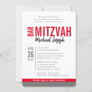 MODERN BAR MITZVAH trendy datiert rot grau Einladung