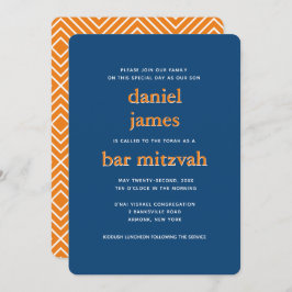 Modern Bar Mitzvah Typografie Blue Orange Einladung