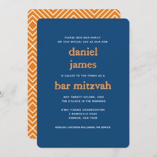 Modern Bar Mitzvah Typografie Blue Orange Einladung