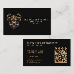Modern Barber Bronze Büffel Barber Shop Qr Code Visitenkarte