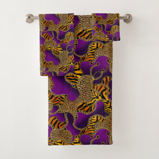 Modern Baroque Glam Animal Print On Purple Badhandtuch Set