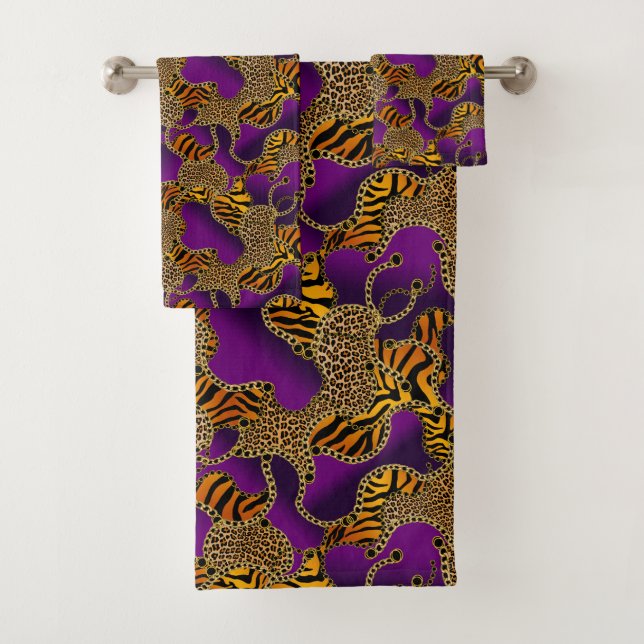Modern Baroque Glam Animal Print On Purple  Badhandtuch Set (Insitu)