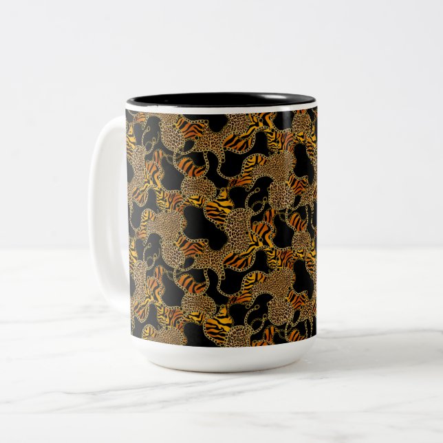 Modern Baroque Glam Animal Print With Chains  Zweifarbige Tasse (Vorderseite Links)