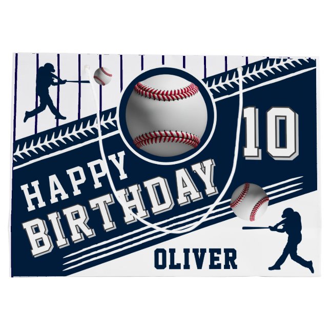 Modern Baseball Ball Player zum Geburtstag Große Geschenktüte (Rückseite)