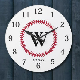 Modern Baseball Ball Sport Design Monogram Große Wanduhr