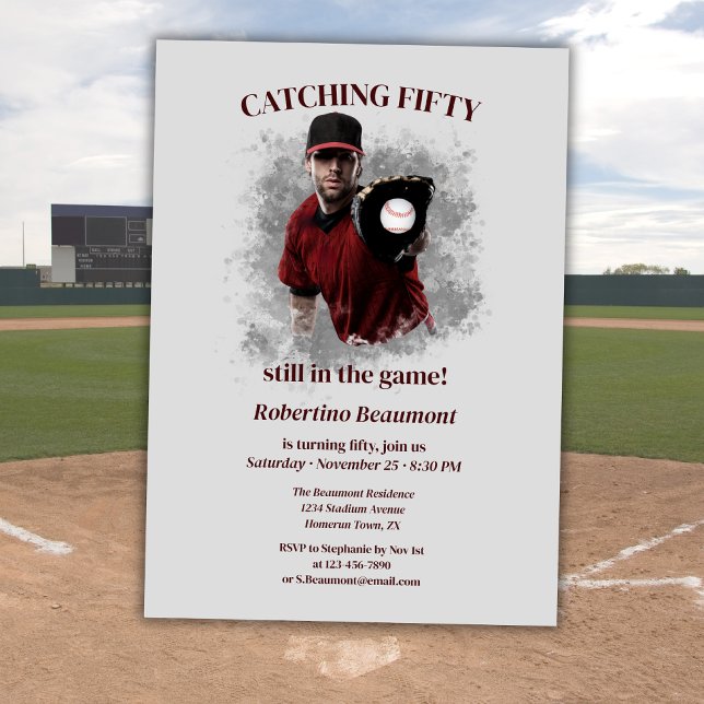 Modern Baseball Catching Fifty Männer 50. Geburtst Einladung (Von Creator hochgeladen)
