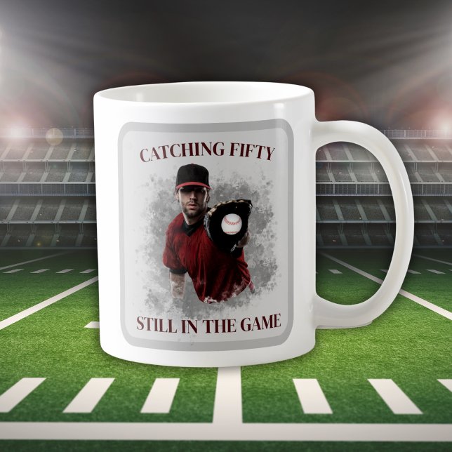 Modern Baseball Catching Fifty Männer 50. Geburtst Kaffeetasse (Von Creator hochgeladen)