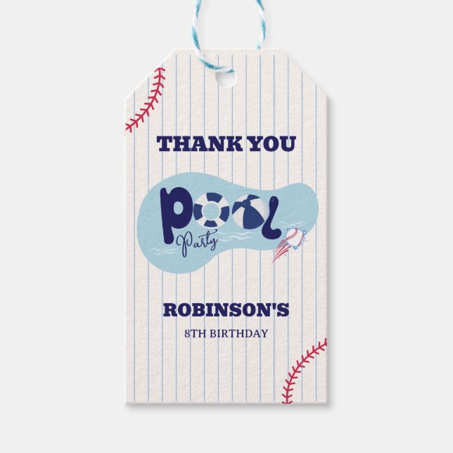 Modern Baseball Pool Geburtstagsparty Geschenkanhänger (Vorderseite)