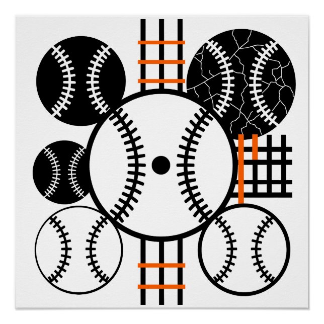 Modern Baseball Schwarz Weiß Orange Farbmuster Poster (Vorderseite)