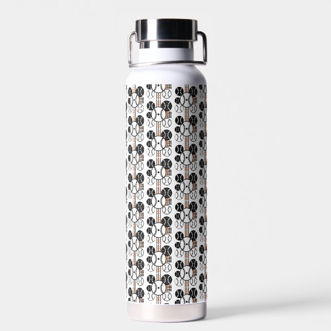 Modern Baseball Schwarz Weiß Orange Farbpattern Trinkflasche (Rückseite)