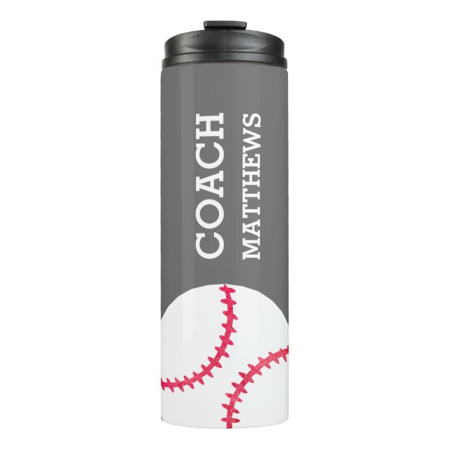 Modern Baseball Softball Coach Personalisiert Grau Thermosbecher (Vorderseite)