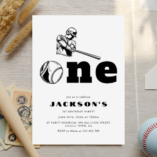 Modern Baseball Thema Sport Kind 1. Geburtstag Einladung