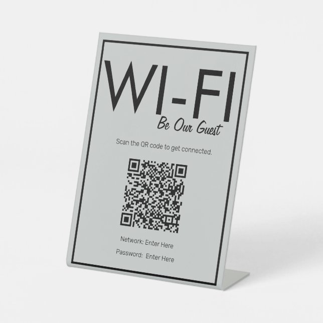 Modern Basic Gray Wi-Fi QR Code Pedestal Sign Sockelschild (Vorderseite)