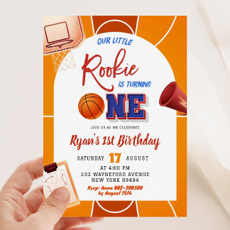 Modern Basketball Boy Rookie Erster Geburtstag Einladung
