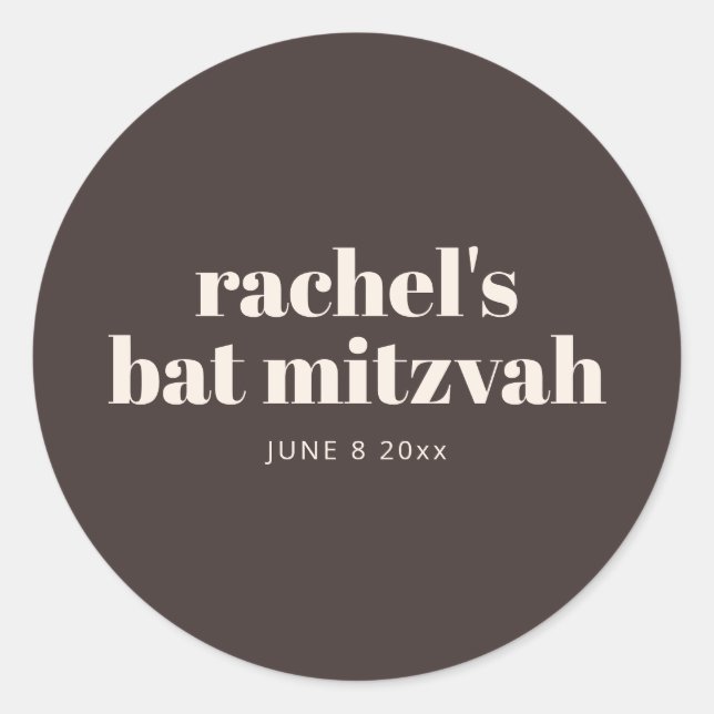 Modern Bat Mitzvah Autumn Brown Personalized  Runder Aufkleber (Vorderseite)
