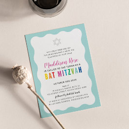MODERN BAT MITZVAH Regenbogenfarben Wavy Bänder Mi Einladung