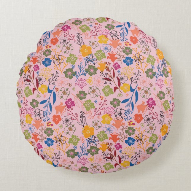Modern Batik Rose Shadow Rundes Kissen (Vorderseite)