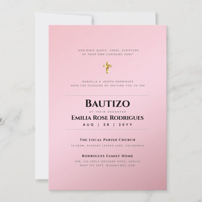 Modern BAUTIZO Bautismo BAPTISM Christening INVITE Einladung (Vorderseite)