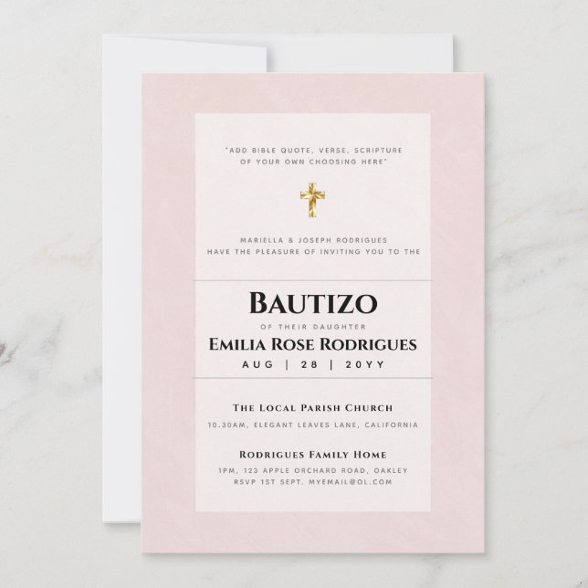 Modern BAUTIZO Bautismo BAPTISM Christening INVITE Einladung (Vorderseite)