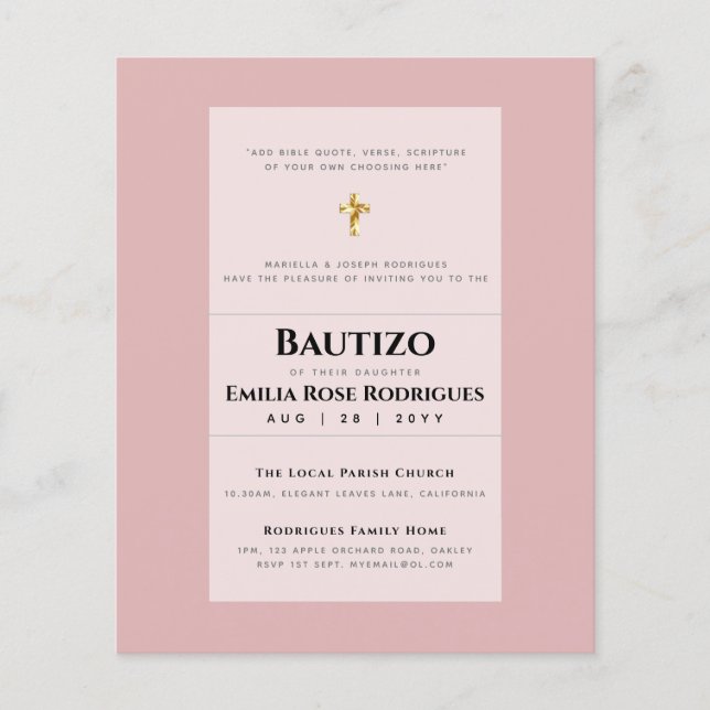 Modern BAUTIZO Bautismo BAPTISM Christening INVITE Flyer (Vorne)