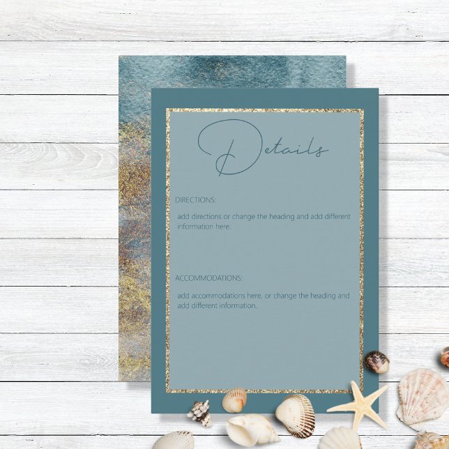 Modern Beach Abstrakt Aquamarin & Gold Hochzeiten  Begleitkarte (Von Creator hochgeladen)
