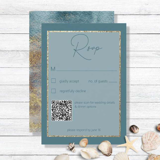 Modern Beach Abstrakt Aquamarin & Gold RSVP Card (Von Creator hochgeladen)