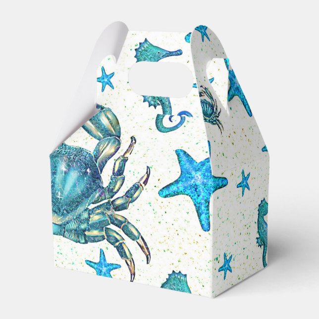 Modern Beach Blue Crab Starfish Seahorty Geschenkschachtel (Vorderseite)