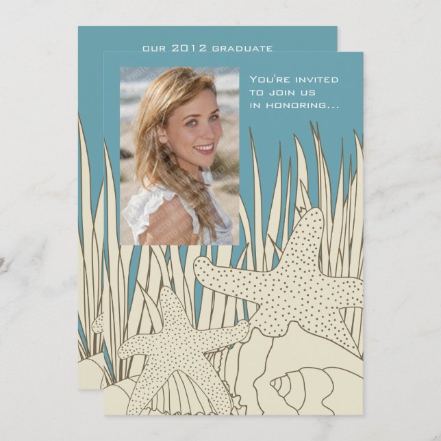 Modern Beach Foto Graduation Party Einladung (Vorne/Hinten)