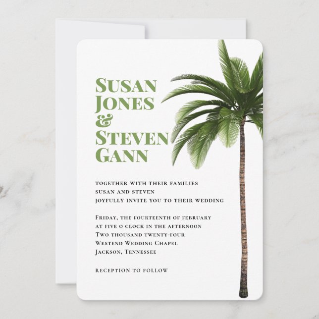 Modern Beach Palm Bold Typografie Simple Wedding Einladung (Vorderseite)