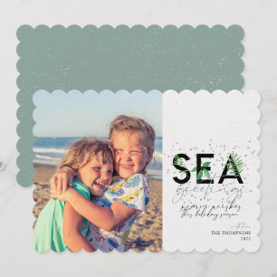 Modern Beach Sea Greetings Aqua Weihnachtsfeiertag Feiertagskarte