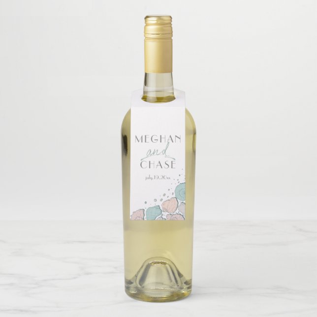 Modern Beach Seashells Coral und Aquamarin Flaschenanhänger (Auf Flasche)