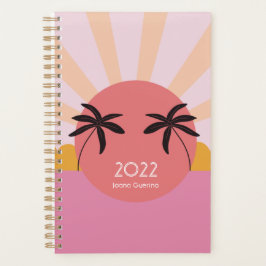 Modern beach sunrise palm tree pink 2023 planer