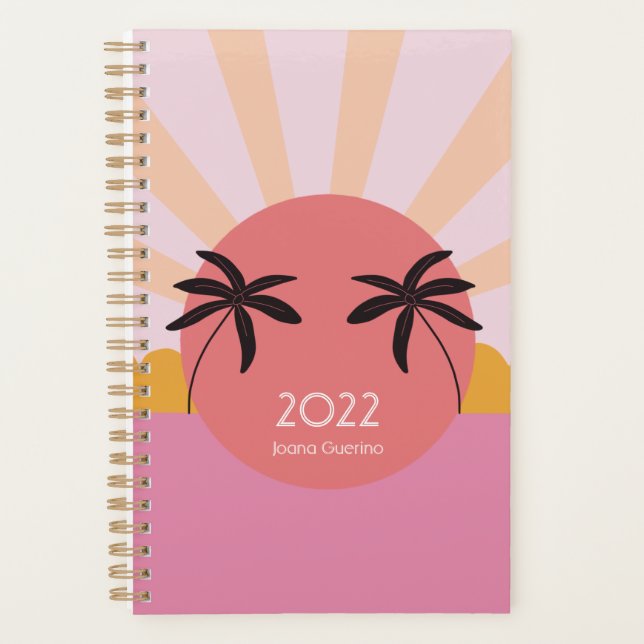 Modern beach sunrise palm tree pink 2023 planer (Vorderseite)