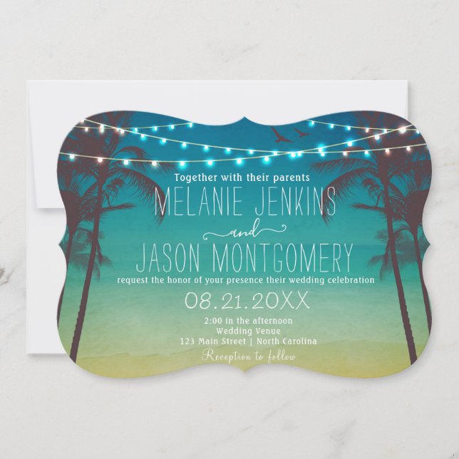 Modern Beach Tropical Palm Tree Einladung Hochzeit (Vorderseite)