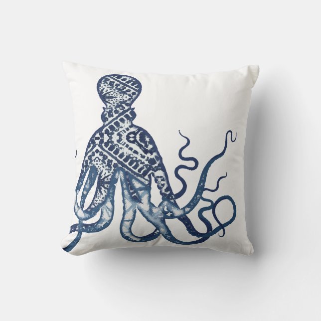 Modern Beach Watercolor Shibori Muster Octopus Kissen (Vorderseite)