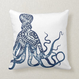 Modern Beach Watercolor Shibori Muster Octopus Kissen