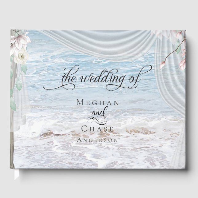 Modern Beach Waves Driftwood Arbour Gästebuch (Vorderseite)