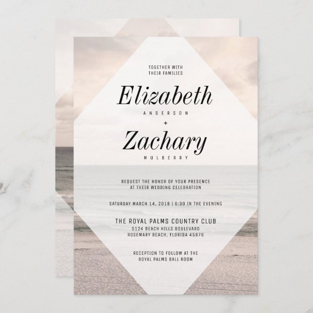 Modern Beach Wedding Diamant Einladung (Vorne/Hinten)