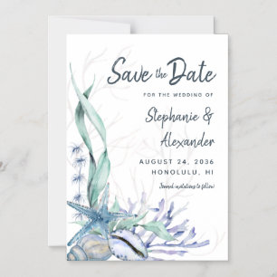 Modern Beach Wedding Watercolor Blue Save the Date Magneteinladung