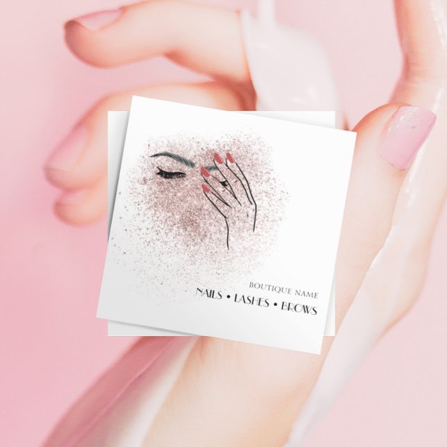 Modern Beauty Logo Nails Eyelashes Brows Quadratische Visitenkarte (Von Creator hochgeladen)
