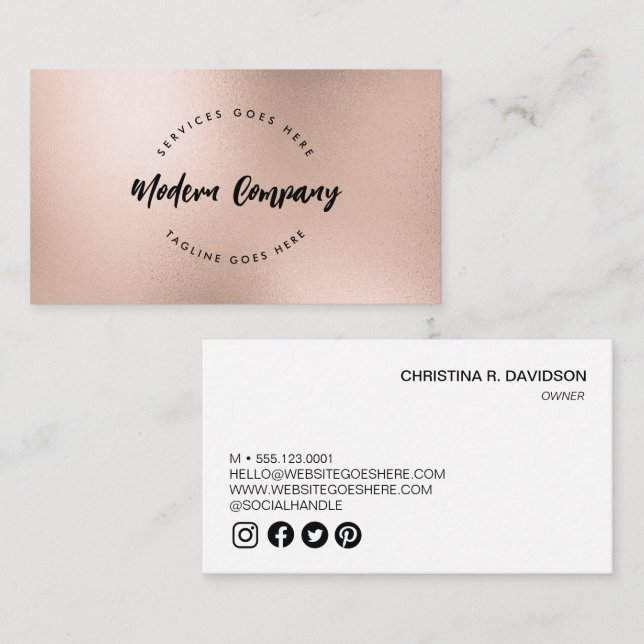 Modern Beauty Logo Template Rose Gold Custom Visitenkarte (Vorne/Hinten)