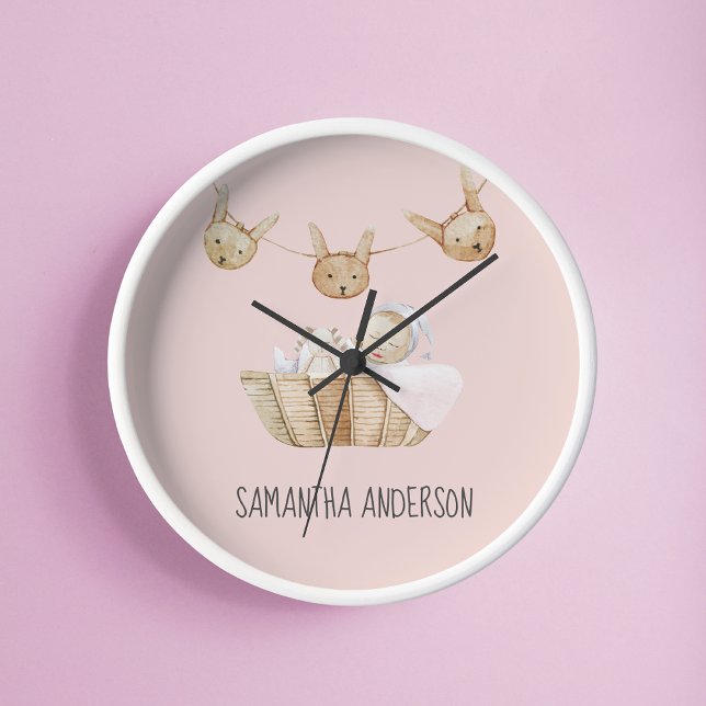 Modern Beauty Pastel Pink Name Runde Wanduhr (Von Creator hochgeladen)