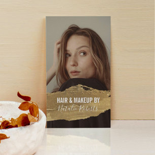 Modern Beauty Salon Gold Lipstick Foto Visitenkarte