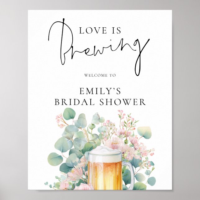 Modern Beer Love is Brewing Welcome Bridal Shower Poster (Vorne)