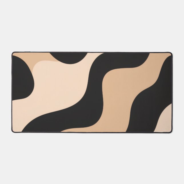 Modern Beige Black Wavy Abstract Desk Mat Schreibtischunterlage (Vorderseite)